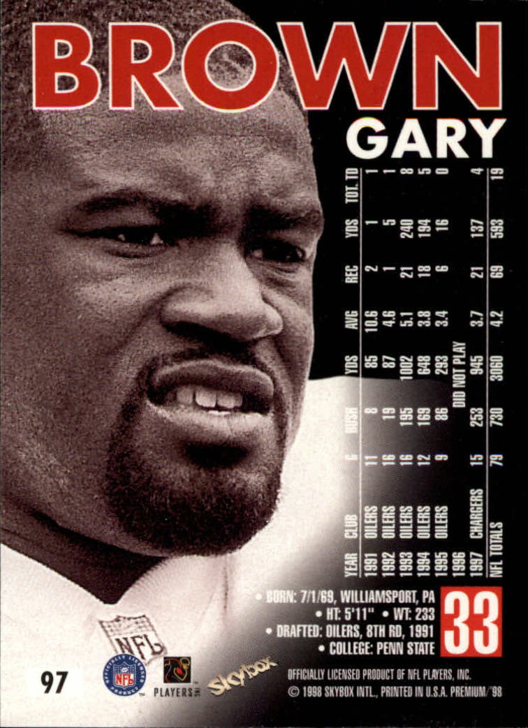 1998 SkyBox Premium #97 Gary Brown back image