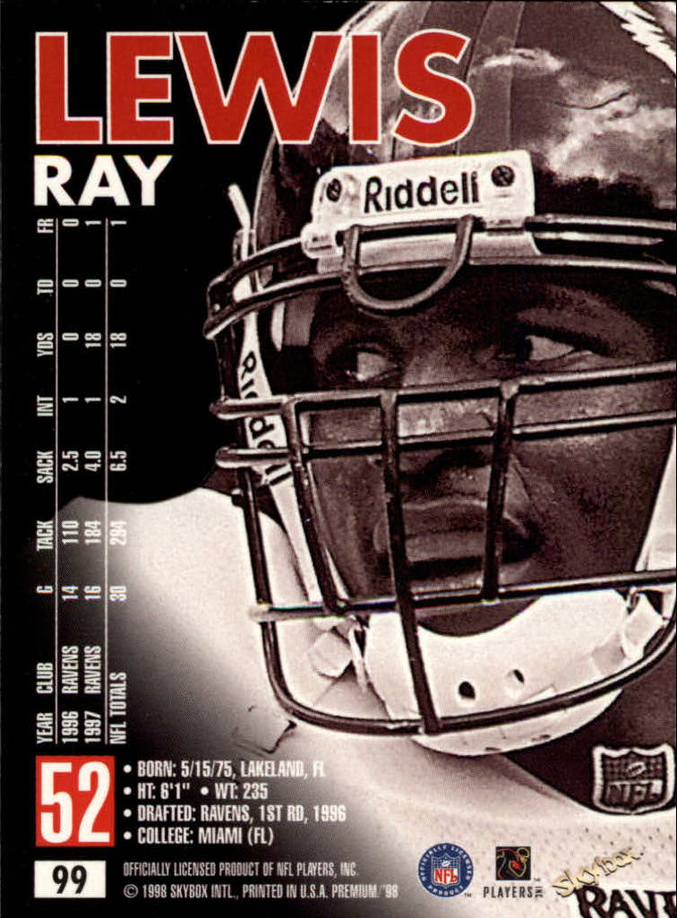 1998 SkyBox Premium #99 Ray Lewis back image
