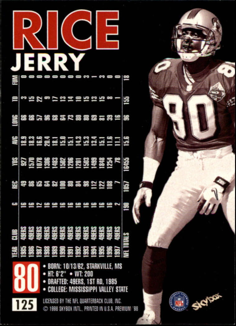 1998 SkyBox Premium #125 Jerry Rice back image