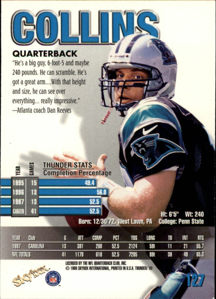 1998 SkyBox Thunder #127 Kerry Collins back image