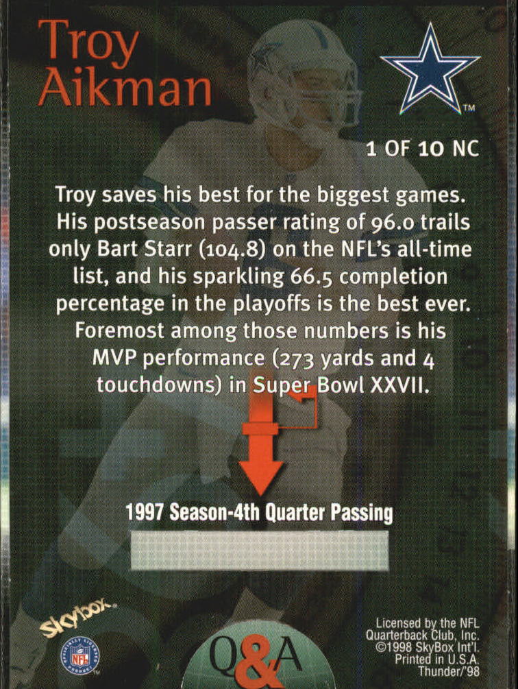1998 SkyBox Thunder Number Crushers #1NC Troy Aikman back image