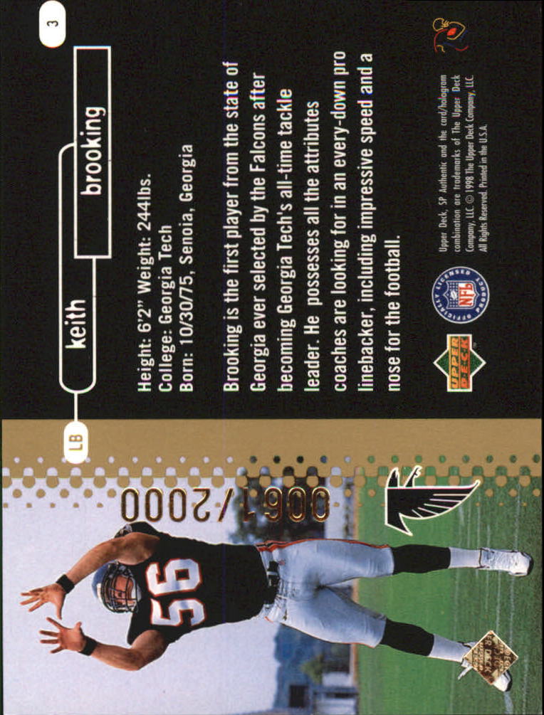 1998 SP Authentic #3 Keith Brooking RC back image