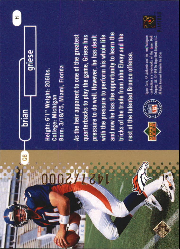 1998 SP Authentic #11 Brian Griese RC back image