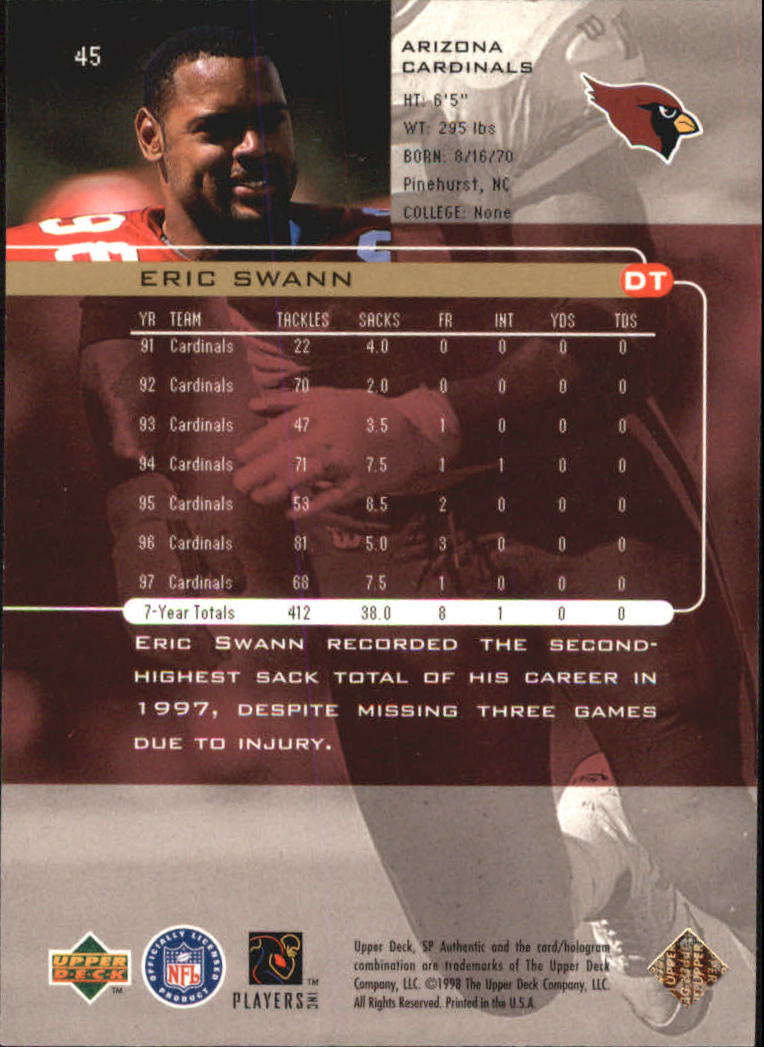 1998 SP Authentic #45 Eric Swann back image