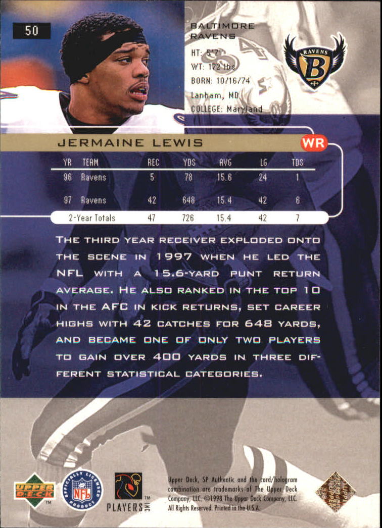 1998 SP Authentic #50 Jermaine Lewis back image