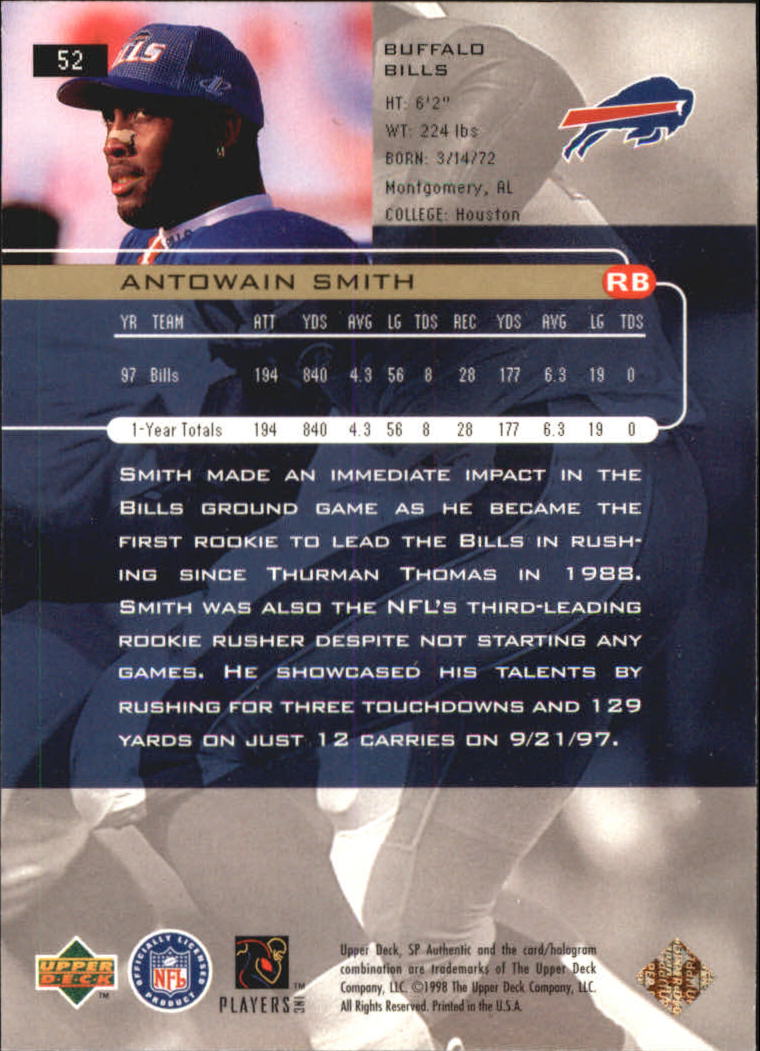 1998 SP Authentic #52 Antowain Smith back image