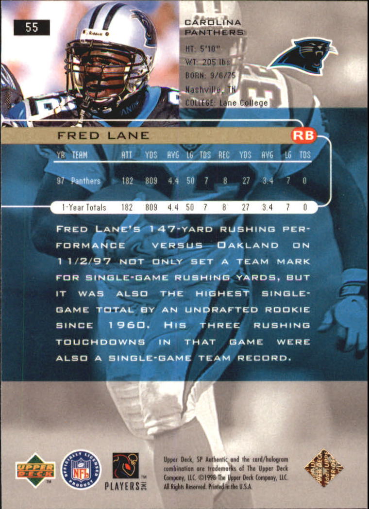 1998 SP Authentic #55 Fred Lane back image