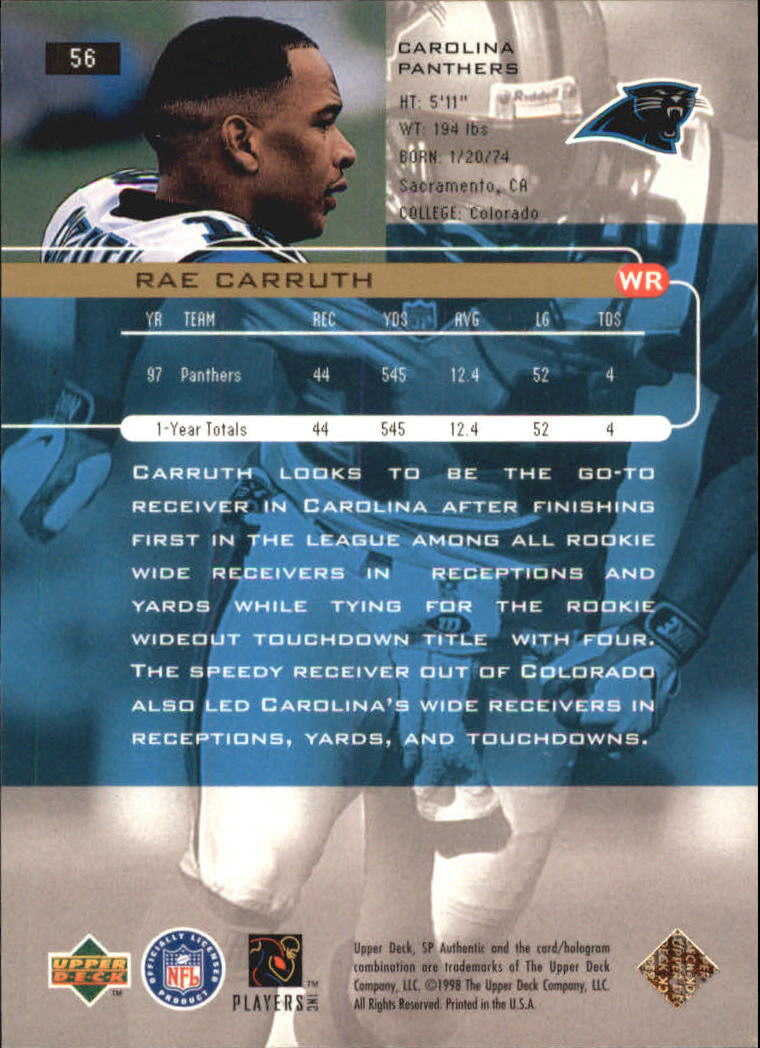 1998 SP Authentic #56 Rae Carruth back image