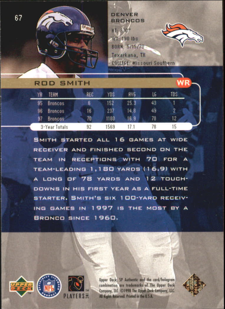 1998 SP Authentic #67 Rod Smith back image