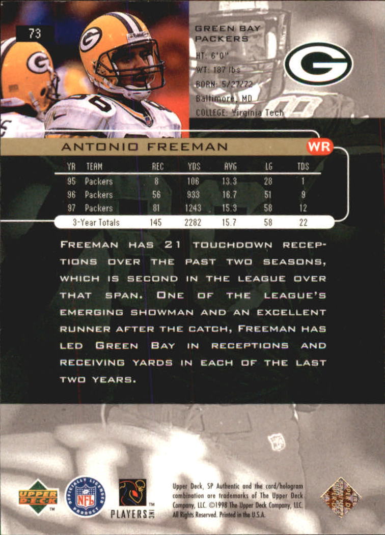 1998 SP Authentic #73 Antonio Freeman back image
