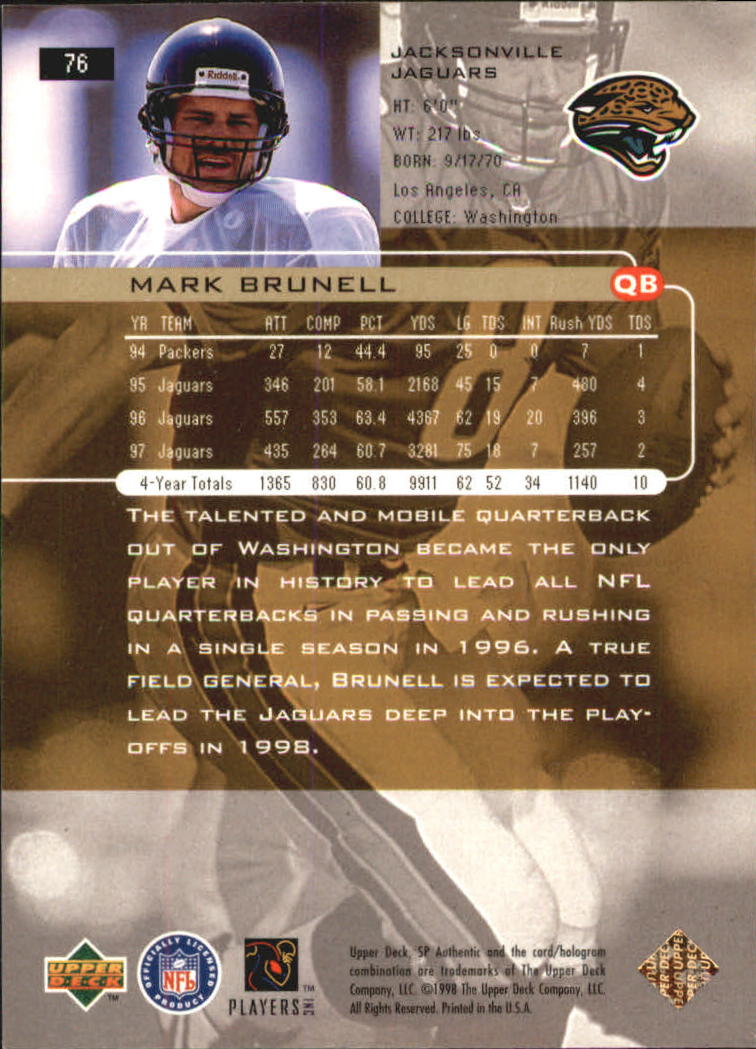 1998 SP Authentic #76 Mark Brunell back image