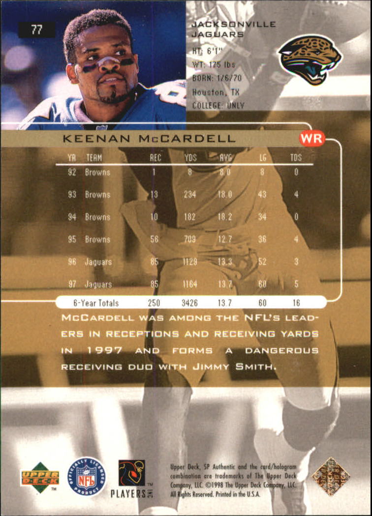 1998 SP Authentic #77 Keenan McCardell back image