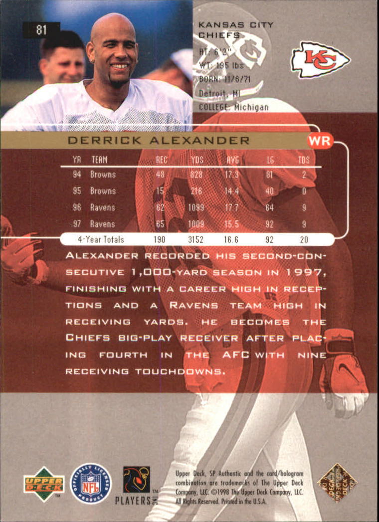 1998 SP Authentic #81 Derrick Alexander back image