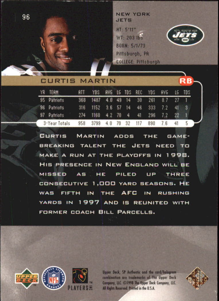 1998 SP Authentic #96 Curtis Martin back image