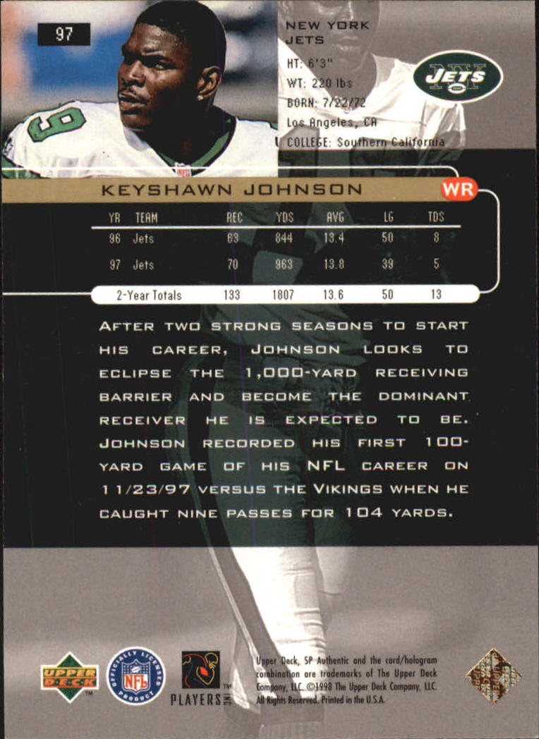 1998 SP Authentic #97 Keyshawn Johnson back image