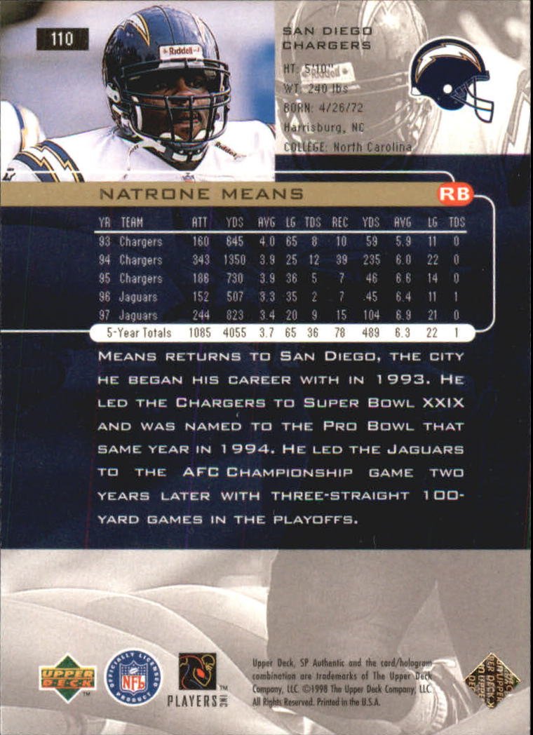 1998 SP Authentic #110 Natrone Means back image