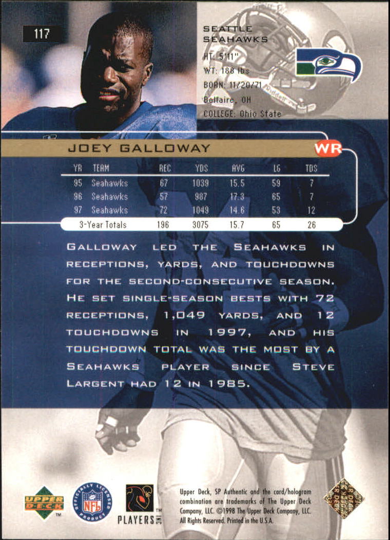 1998 SP Authentic #117 Joey Galloway back image