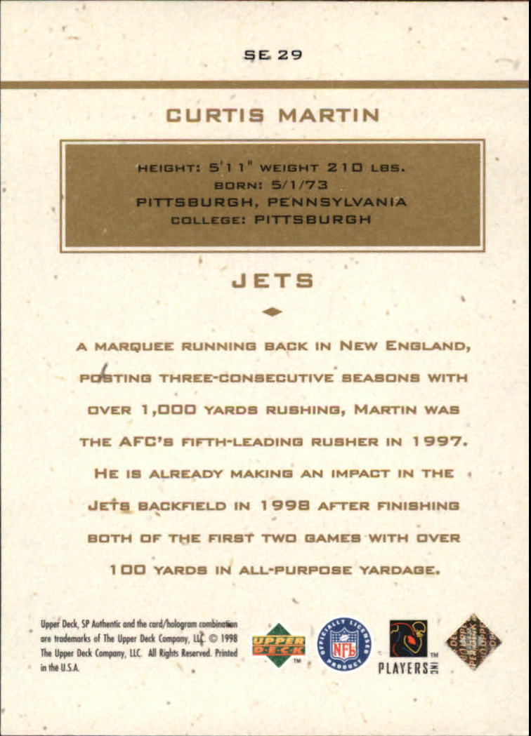 1998 SP Authentic Maximum Impact #SE29 Curtis Martin back image