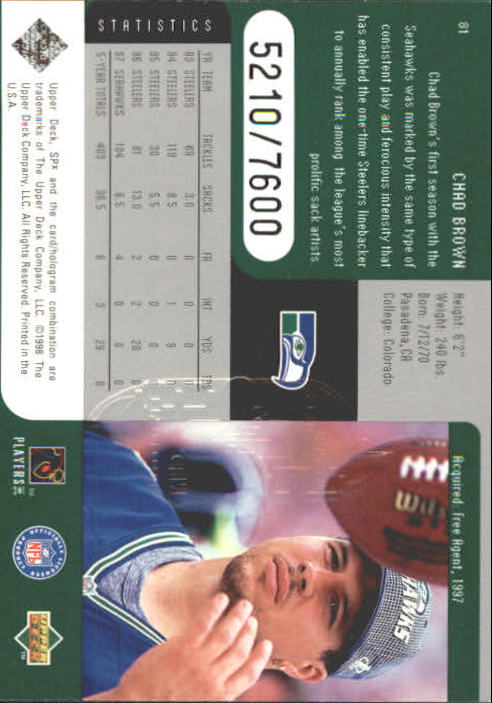 1998 SPx Finite #81 Chad Brown back image