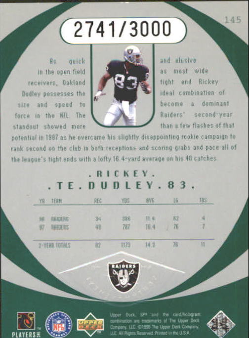 1998 SPx Finite #145 Rickey Dudley YM back image