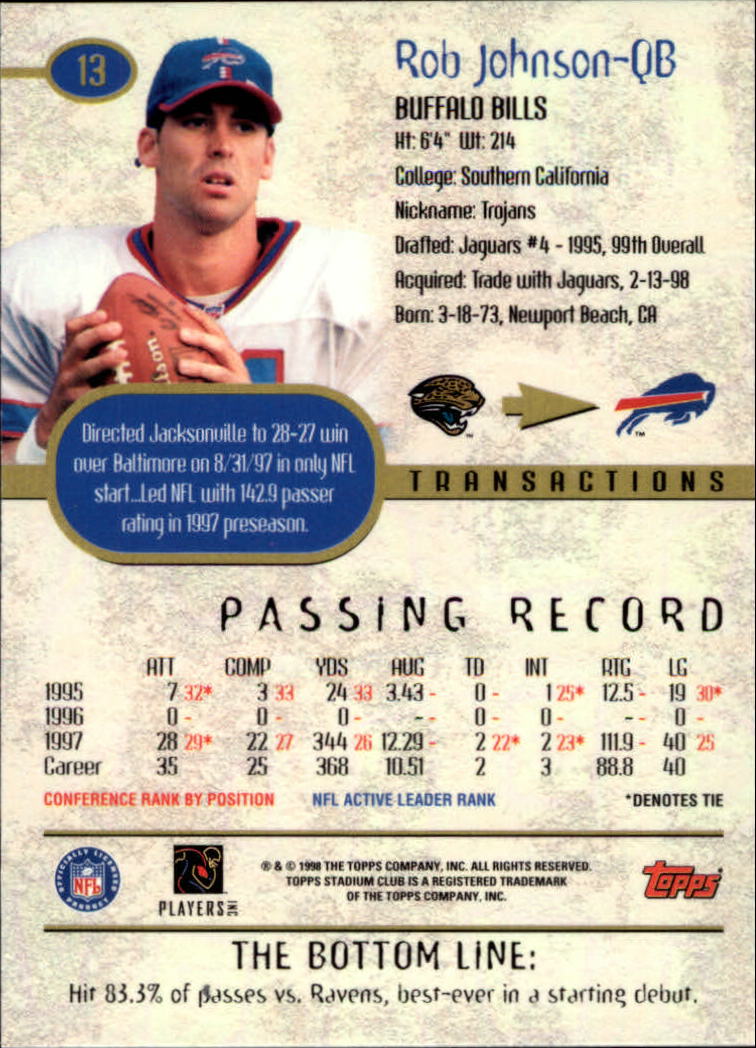 A8174- 1998 Stadium Club FB #s 1-195 +Inserts +CL -You Pick- 15+ FREE US SHIP - Picture 15 of 208