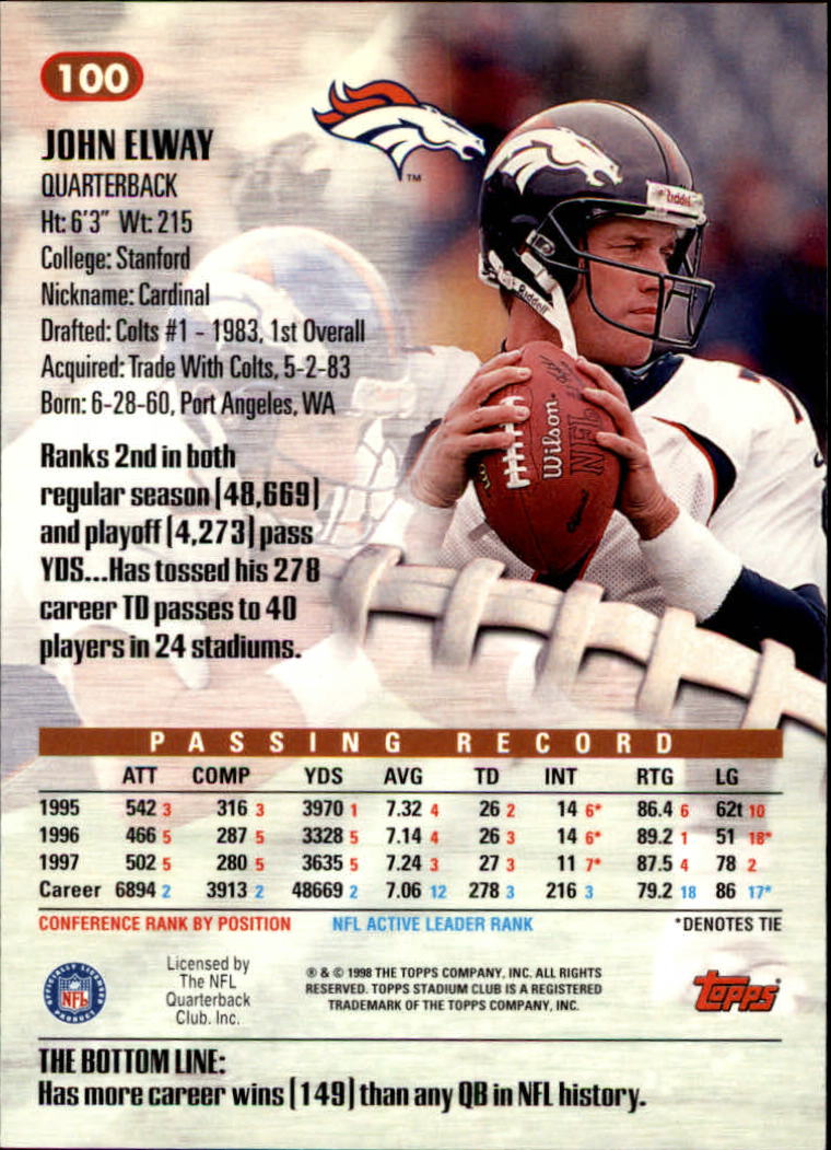 A8174- 1998 Stadium Club FB #s 1-195 +Inserts +CL -You Pick- 15+ FREE US SHIP - Picture 113 of 208