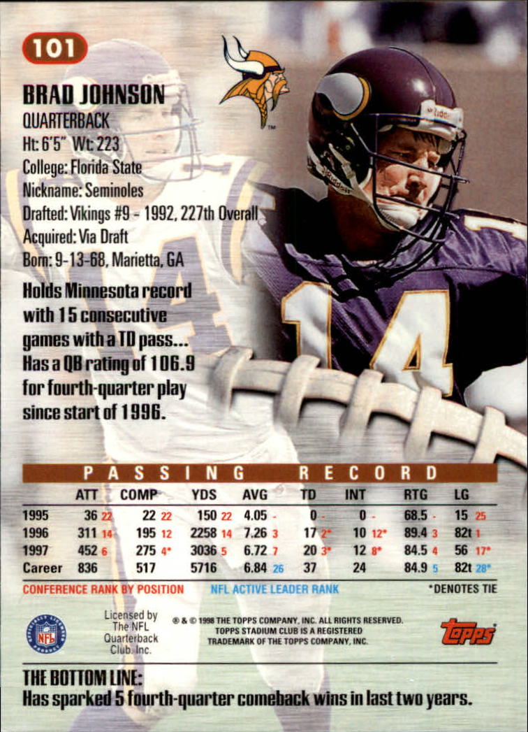 A8174- 1998 Stadium Club FB #s 1-195 +Inserts +CL -You Pick- 15+ FREE US SHIP - Picture 115 of 208