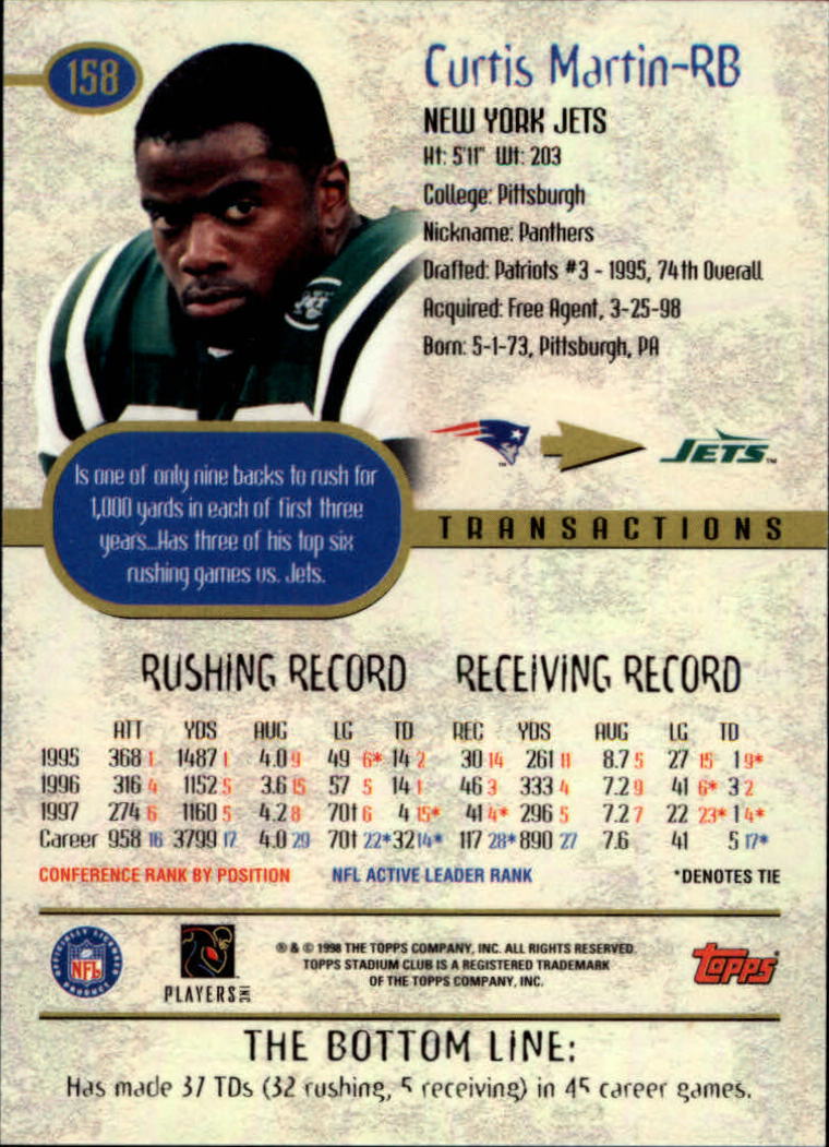 A8174- 1998 Stadium Club FB #s 1-195 +Inserts +CL -You Pick- 15+ FREE US SHIP - Picture 167 of 208