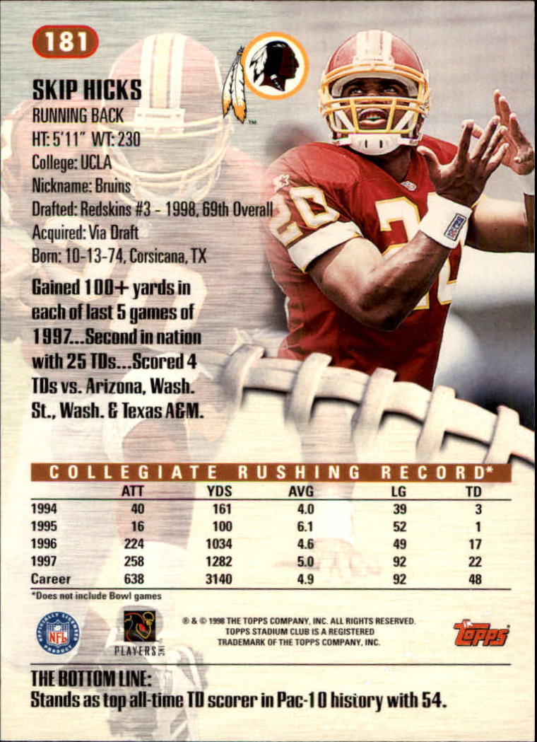 A8174- 1998 Stadium Club FB #s 1-195 +Inserts +CL -You Pick- 15+ FREE US SHIP - Picture 183 of 208