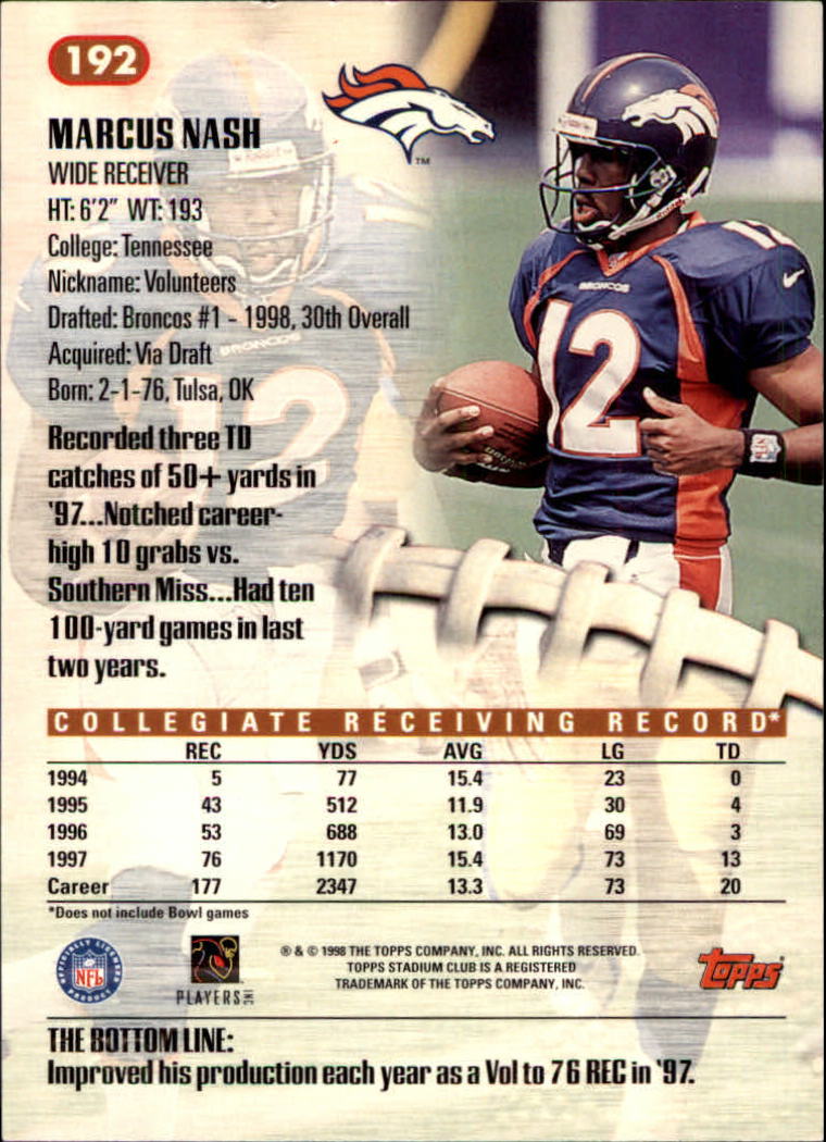 A8174- 1998 Stadium Club FB #s 1-195 +Inserts +CL -You Pick- 15+ FREE US SHIP - Picture 187 of 208