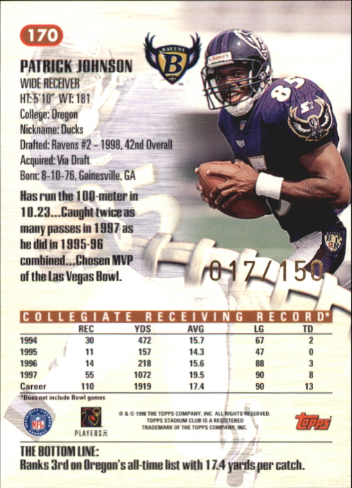 1998 Stadium Club One of a Kind #170 Pat Johnson - NM-MT