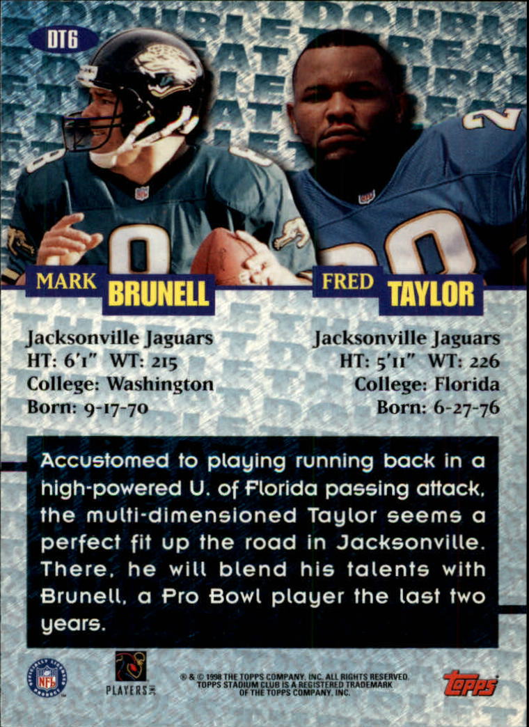 1998 Stadium Club Double Threat #DT6 M.Brunell/F.Taylor back image