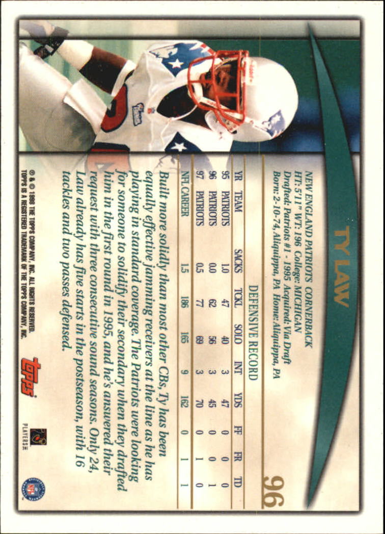 1998 Topps #96 Ty Law back image