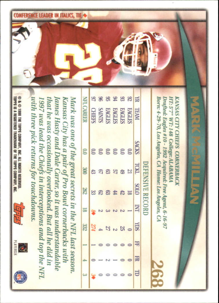 A0820- 1998 Topps Football Cards 251-360 +Rookies -You Pick- 15+ FREE US SHIP - Picture 35 of 189