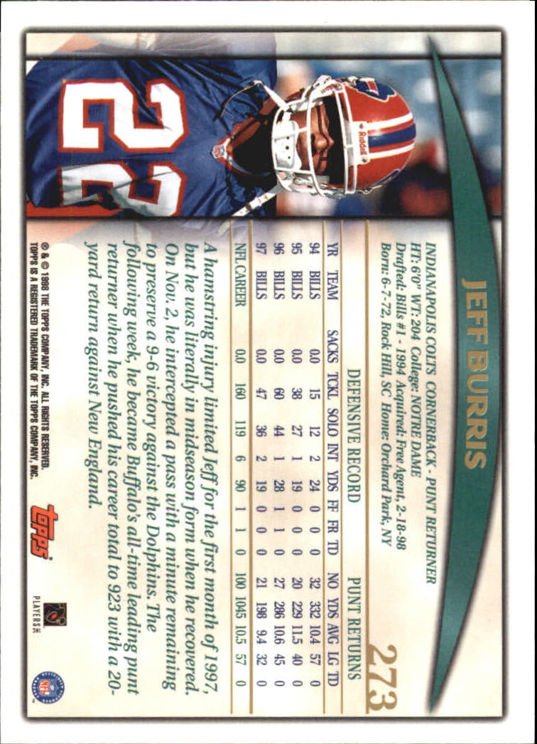 A0820- 1998 Topps Football Cards 251-360 +Rookies -You Pick- 15+ FREE US SHIP - Picture 43 of 189