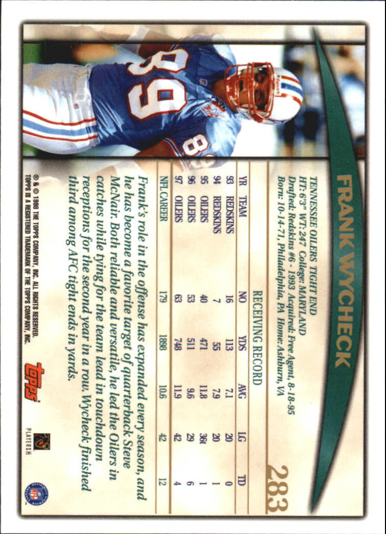 1998 Topps #283 Frank Wycheck back image