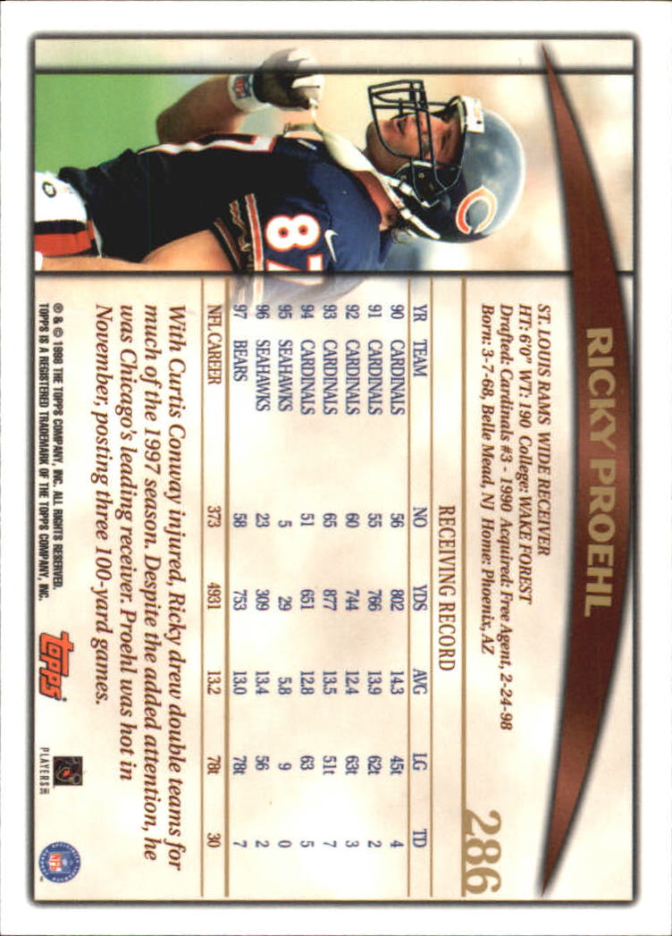 A0820- 1998 Topps Football Cards 251-360 +Rookies -You Pick- 15+ FREE US SHIP - Picture 69 of 189