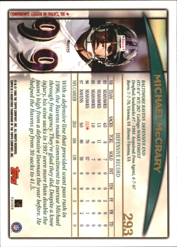1998 Topps #293 Michael McCrary back image