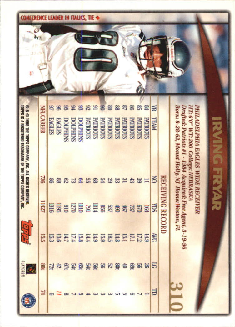 A0820- 1998 Topps Football Cards 251-360 +Rookies -You Pick- 15+ FREE US SHIP - Picture 115 of 189
