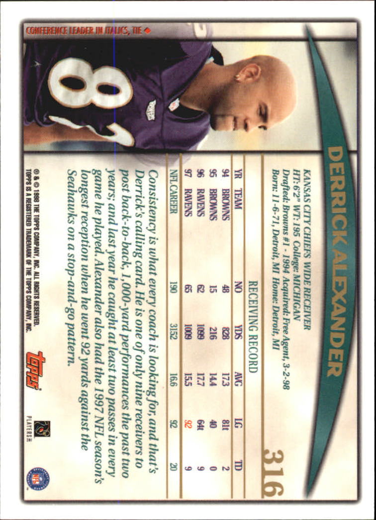 A0820- 1998 Topps Football Cards 251-360 +Rookies -You Pick- 15+ FREE US SHIP - Picture 127 of 189