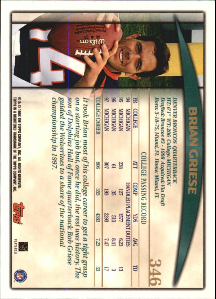 1998 Topps #346 Brian Griese RC back image