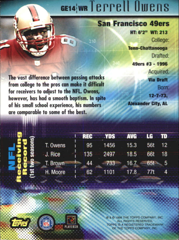 1998 Topps Generation 2000 #GE14 Terrell Owens back image