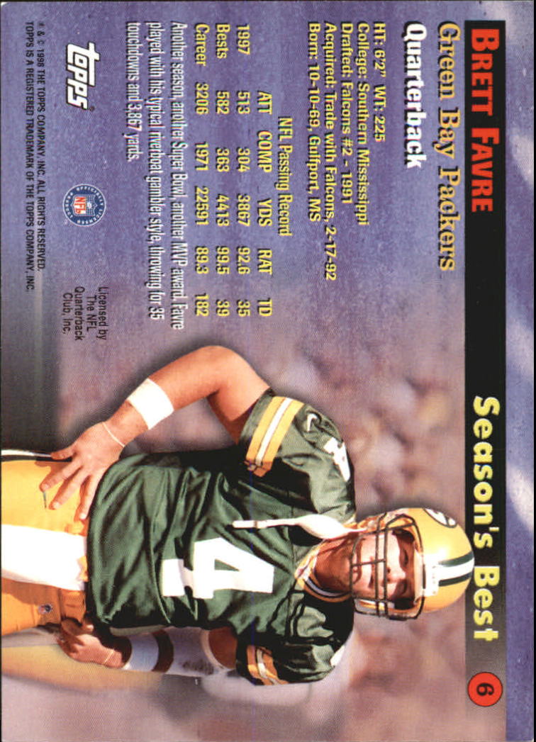 1998 Topps Season's Best #6 Brett Favre back image