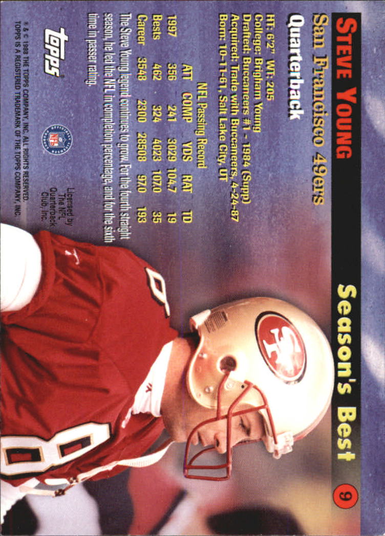 1998 Topps Season's Best #9 Steve Young back image