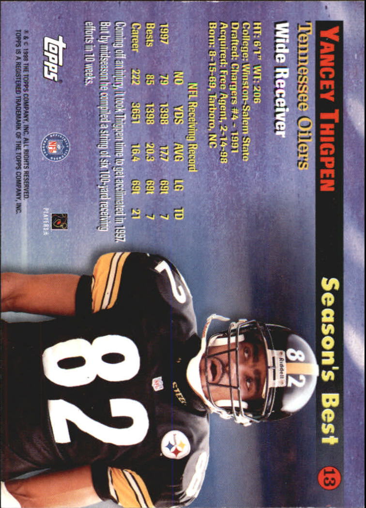 A0820- 1998 Topps Football Cards 251-360 +Rookies -You Pick- 15+ FREE US SHIP - Picture 185 of 189