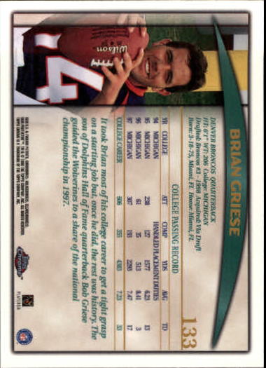 1998 Topps Chrome #133 Brian Griese RC back image