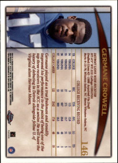 1998 Topps Chrome #146 Germane Crowell RC back image