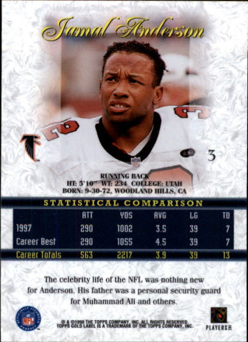 1998 Topps Gold Label Class 1 #3 Jamal Anderson back image