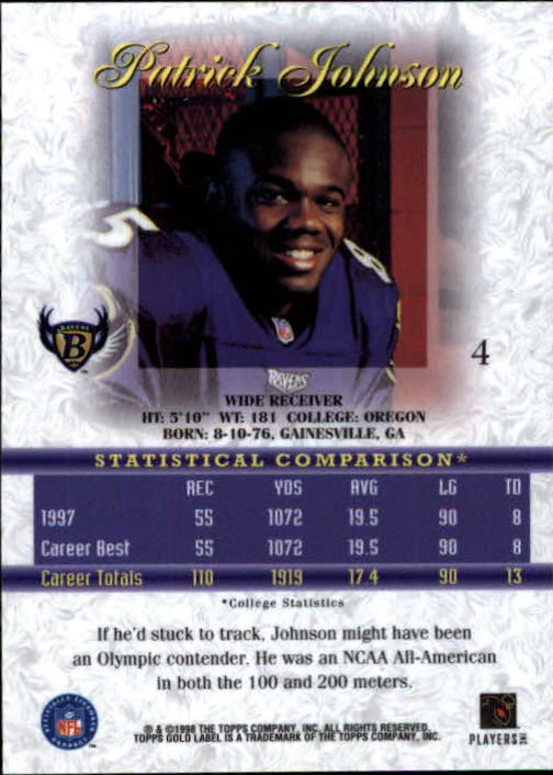 1998 Topps Gold Label Class 1 #4 Pat Johnson RC back image