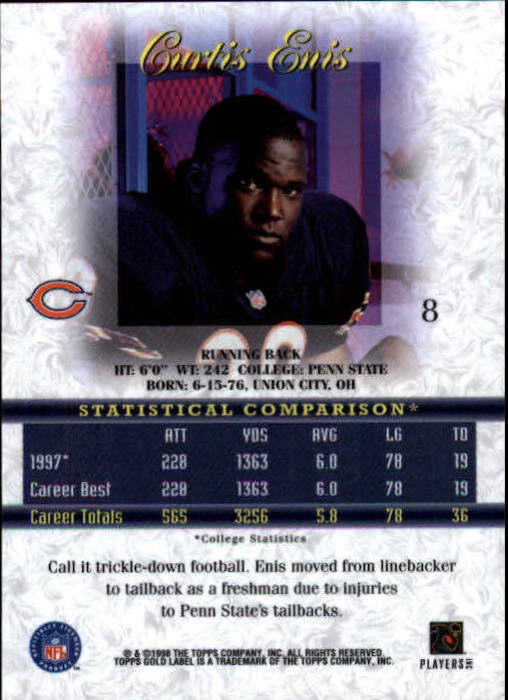 1998 Topps Gold Label Class 1 #8 Curtis Enis RC back image